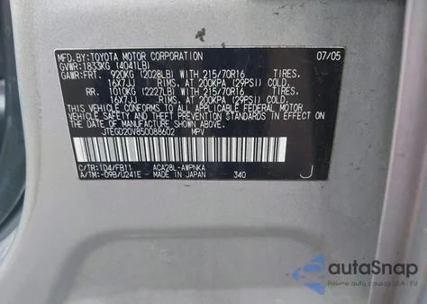 2005 Toyota Rav4 z USA, uszkodzony, nr VIN JTEGD20V850088602